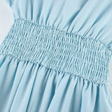 New French Elegant Dress In Summer 2025 Sexy Low-Breasted V-Neck Bubble-Sleeved High-Rise Cotton Dress 68HZ