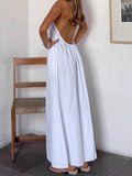 White Cotton Hanging Neck Sexy Bare Back Cover Dress 2025 Spring And Summer Fashion New Long Dress Woman 68HZ