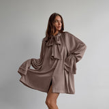 Autumn And Winter Leisure Temperament Thick And Dumb Color Color Silove Loose Fluttering Lead The Horn Sleeve With Women's Dress White 68HZ
