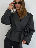 Autumn And Winter Fashion Short Blazer Women's Senior Sense Of Age Reduction Tying Waist Hair Suit Suit 68HZ