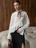 Autumn 2025 New Women's Long Sleeves Thin Laminated Lotus Leaf Tops High-End Feel Shirt 68HZ