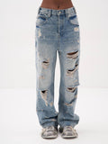 2025 Women's New Retro High Street Straight Trousers To Make Old Hole-In-Tight Street Jeans 68HZ