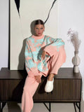 2025 New Casual Warm Suit Women's High-End Spring Color Sweater Straight Trousers Two Sets Inside 68HZ