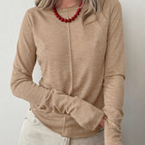 New With Solid Color Round Collar Collar Long-Sleeved T-Shirt 2025 Fashion Women's Clothing 68HZ