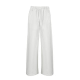 Fashion Casual Straight Trousers White Loose Cotton Tie Mid-Sleeker Broad-Footed Trousers 2025 Spring Trousers Women 68HZ