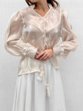 French Champagne Chiffon Lantern Sleeve Temperament Shirt Autumn 2025 New High-End Blouse Woman 68HZ