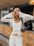 French White Lace Horn Sleeve With A Jab Jacket 2025 Autumn Fashion New Woman 68HZ