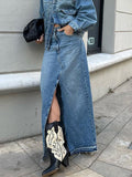 2025 Summer Commute High-Rise Thin Open Fork Blue Denim Skirt Retro Old Bag Hip Half Skirt 68HZ
