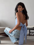 Hottie Style Short-Term Drawback Hanging Neck Stripe Sling Belt 2025 New Summer Vest Woman 68HZ