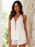 Sexy Cotton Hanging Neck Sleeveless Warm-Up Trousers Tie Set 2025 Spring And Summer Fashion New Two-Set Women 68HZ