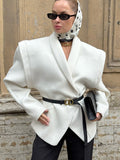 Design Sense Waist Open Fork Very Broad Long Sleeve V Collar Small Suit Coat Female Senior Hair Coat Coat 68HZ