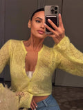 Vintage Fashion Hollow Design Thin Long-Sleeved Sunscreen Cardigan Women's Spring And Summer Fluorescent Green Long-Sleeved Knitwear Shirt 68HZ