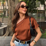 Spring And Summer New Irregular Collared Muted Shoulder T-Shirt 2025 Fashion Top Lady 68HZ