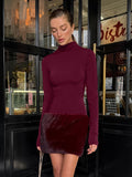 Autumn And Winter Wine Red Temperament Body Round Collar Long Sleeves Plush Stitching Dress Female Commute Sexy Ass Skirt 68HZ