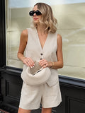 Workplace Commuting Cotton Sleeveless Vest Hot Pants Set 2025 Spring And Summer Fashion Two Sets Of Women's Clothing 68HZ