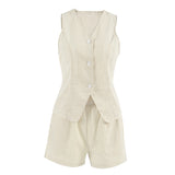 Cotton Commuting Style Casual Sleeveless Vest Shorts Set Summer Fashion Kaqi Women's Two-Set 68HZ