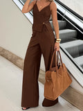 Brown Sleeveless Sling V-Neck Fork Vest Trousers Set 2025 Spring And Summer Fashion New Two-Piece Women 68HZ
