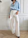 White Splicing Wind Commuting Wide-Waisted Slacks 2025 Autumn Fashion New Women's Trousers 68HZ