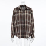 2025 Women's New Trend Chic Autumn Blouse Collar Long Plaid Shirt 68HZ