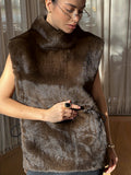 Autumn And Winter Fashion Imitation Fur Vest Female New Temperament Commuting With Plush Sleeveless High-Neck Vest 68HZ