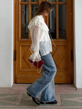 French Lotus Leaf Side Sky Silk Horn Horn Sleeve Lotus Leaf Shirt 2025 Spring And Summer Fashion New Top 68HZ