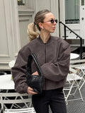 Autumn/Winter Vintage Gray Velvet Knitting V-Neck Long-Sleeved Loose Coat Casual Commuter Jacket Outerwear 68HZ
