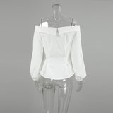 Spring 2025 New French Sexy Collar Shoulder Shirt Women Fashion Tops Up 68HZ