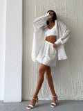 2025 White Cotton Collar Fell Shoulder Sleeve Jacket Hot Pants Set Summer Fashion Commut Women's Two-Piece Set 68HZ