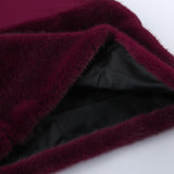 Autumn And Winter Wine Red Temperament Body Round Collar Long Sleeves Plush Stitching Dress Female Commute Sexy Ass Skirt 68HZ