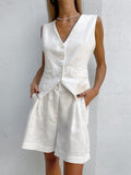 2025 Design Cotton Suit Vest Suit Women's Summer Leisure Sleeveless Vest Shorts Two-Set 68HZ