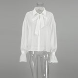 Spring/Summer 2025 White Shirts With Sexy Nets͸ÊÓ Horn Sleeve Casual Women's Shirt T-Shirt 68HZ