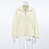 Autumn And Winter Personality Fashion Beige Knitted Leisure Lamb Velvet Small Standing Lantern Sleeves Plush Loose Jersey Woman 68HZ