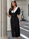 French V-Neck Bubble Sleeve Elegance Elegance Dress 2025 Summer Fashion New Women's Dress 68HZ