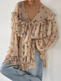Autumn New Chiffon Wrinkle-Print Lotus Leafy Dress 2025 Lantern Sleeve Women's Short Dress 68HZ