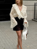 Fashion Design Sexy Perspective Loose V-Neck Shirt Long-Sleeved Shirt Women's 2025 New Products 68HZ