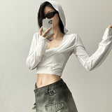 Spring 2025 New Women's Solid Color Emoticen Vum Fashion V-Neck Hooded Long-Sleeved Sunscreen 68HZ