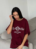 Spice Girls Loose T-Shirt Top Women Summer Leisure Lazy Letters Embroidered Shoulder Round Collar Women 68HZ