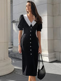 French V-Neck Bubble Sleeve Elegance Elegance Dress 2025 Summer Fashion New Women's Dress 68HZ