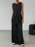 2026 Spring New Black Sleeveless Fork Trousers Two Sets Of Women's Fashion Casual Set 68HZ