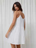 New 2025 Summer White Loose Thin Plain Cotton Folding Atmosphere Pure Desire Hanging Dress 68HZ