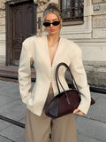 Autumn Niche Does Not Hit The Waist V Collar Long-Sleeved Blazer Women's Trend Fashion Apricot Casual Open Shirt 68HZ