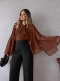 Loose Breathable Chiffon Top Woman 2025 Autumn New Shoulder Sleeves With Simple French Shirt 68HZ