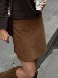 Autumn And Winter Retro Brown Knitted Velvet High Waist Slim Straight Skirt Classic Half-Dress Girl 68HZ