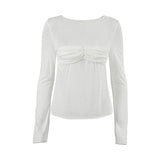 Autumn And Winter Leisure Temperament With A Little Transparent Sexy Knitted Round Collar Long-Sleeved Commuting T-Shirt White 68HZ