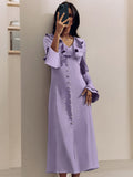 French Imitation Acetate V-Necked Horn Sleeve High-Waisted Lotus Leafy Dress 2025 Autumn Fashion New 68HZ
