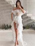 Summer New White Sky Collar Collar Leaf-Side Dress 2025 Fashion Dress 68HZ