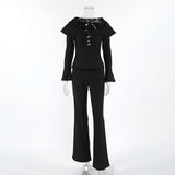 Autumn And Winter Retro Black Sexy V-Necked Bodywear Fashion Waist Horn Pants Elegant Suit Woman 68HZ
