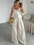 Autumn 2025 New Casual Cotton Set Femininity High-Waist Broad Leg Trousers Design With Commuting Two Sets 68HZ