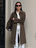 2025 Spring And Summer Long Leather Velvet Coat Women Casual With Retro Brown Long-Sleeved Workwear Windwear 68HZ