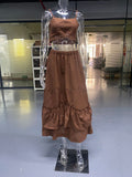 2025 Spring And Summer Sexy Design White Cotton Sling Square Collar Short Top Mid-Rise Open Skirt Two-Piece 68HZ